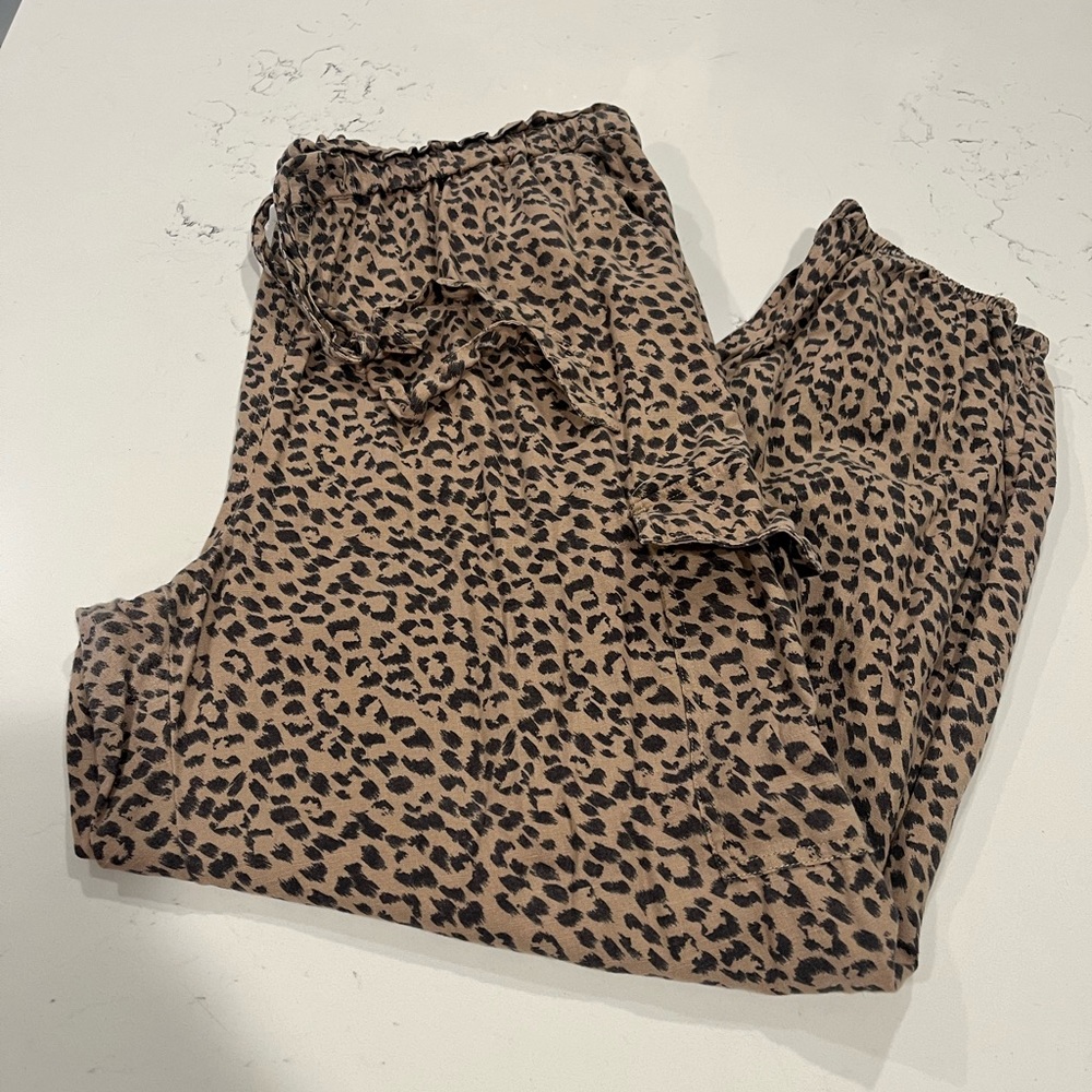 Leopard Print Wide Leg Pants - Brown/Black